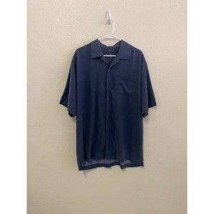 tommy bahama 100% silk navy blue hawaii beach button up zigzag shirt size XL